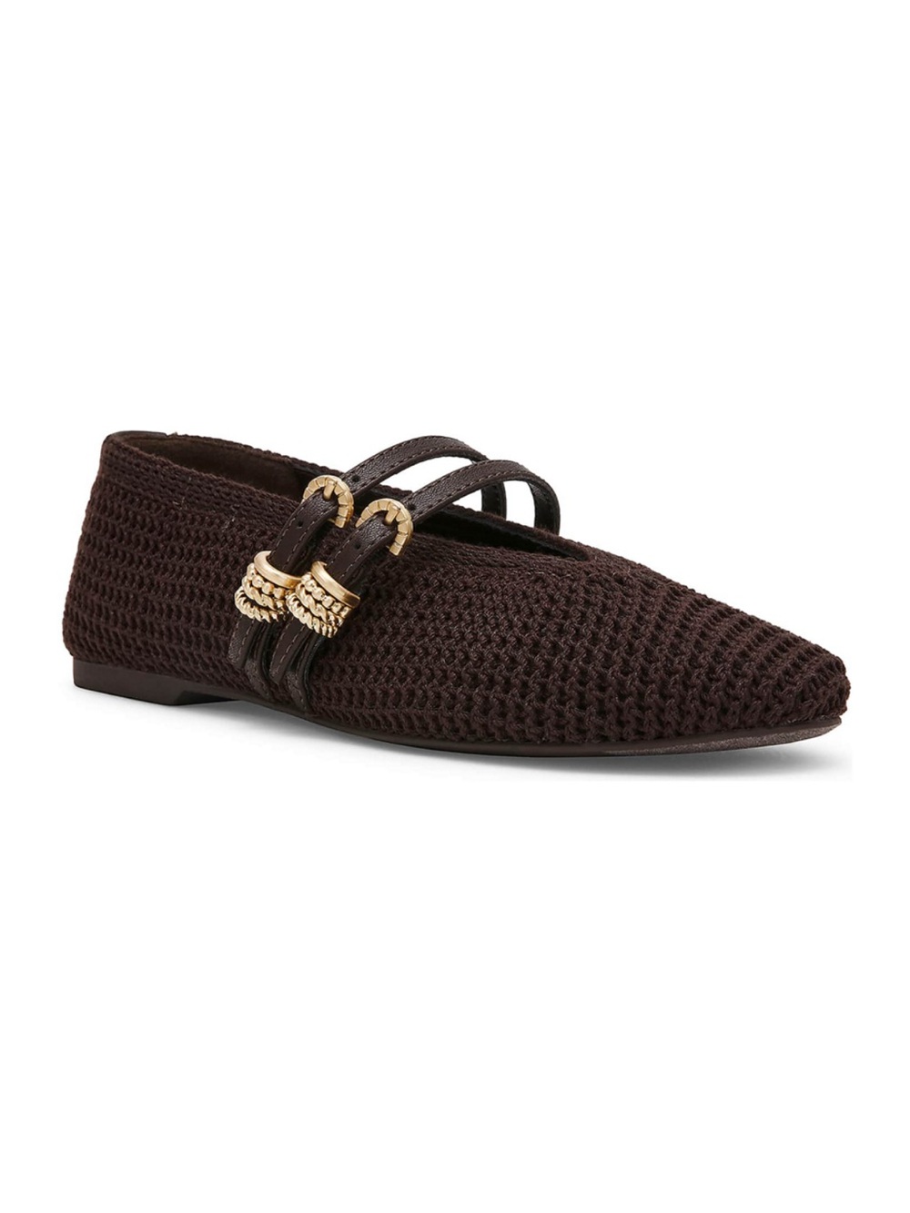 Dolce Vita Dark Brown Woven Pointed Flat with Gold Buckles